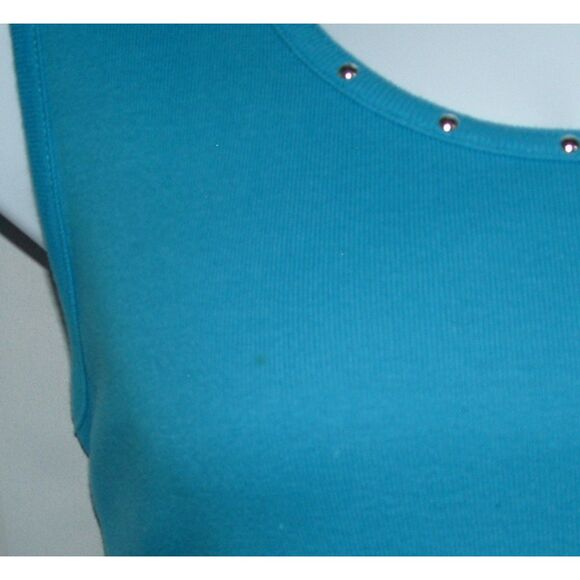 Blue Sz XL Soft Stretchy Cotton Studded Open Jacket & Tank Top 2 Pc Set RAFAELLA - Picture 6 of 7